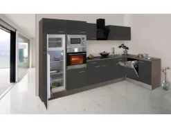 Discount Respekta Winkelküche 340 cm Grau Seidenglanz-Eiche York Nachbildung