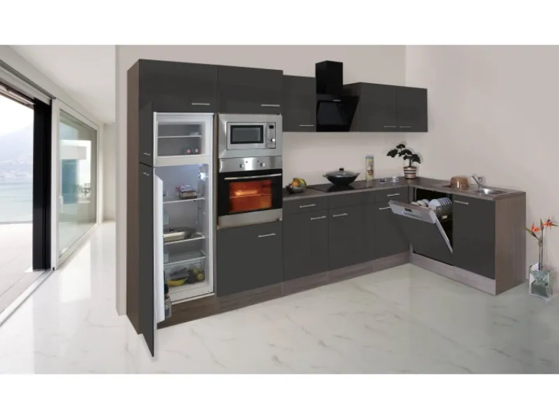 Discount Respekta Winkelküche 340 cm Grau Seidenglanz-Eiche York Nachbildung
