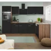 Best Respekta Winkelküche 280 cm Schwarz Seidenglanz-Eiche York Nachbildung