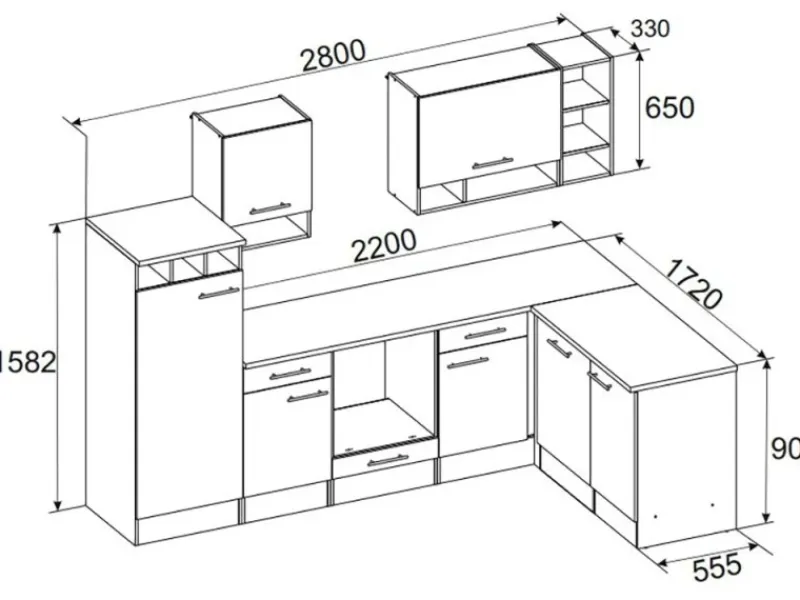 Clearance Respekta Winkelküche BEKBL280EGC 280 x 172 cm Grau-Wildeiche Nachbildung