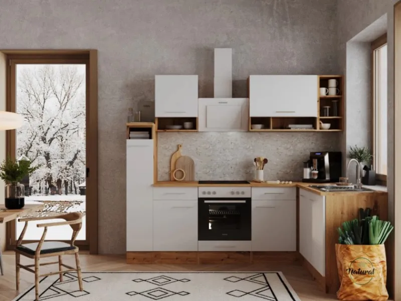 Respekta Winkelküche BEKBL250EWC 250 x 172 cm Weiß-Wildeiche Nachbildung< Winkelküchen|Einbauküchen