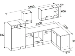 Online Respekta Winkelküche BEKBL310EGC 310 x 172 cm Grau-Wildeiche Nachbildung