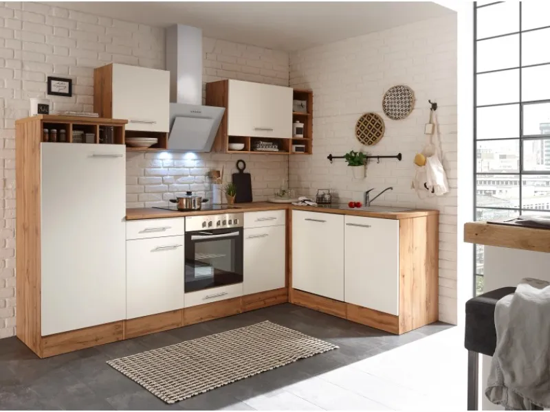 Respekta Winkelküche BEKBL280EWC 280 x 172 cm Weiß-Wildeiche Nachbildung< Winkelküchen
