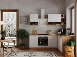 Clearance Respekta Winkelküche BEKBL220EWC 220 x 172 cm Weiß-Wildeiche Nachbildung