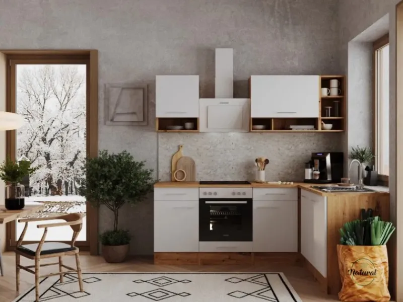 Clearance Respekta Winkelküche BEKBL220EWC 220 x 172 cm Weiß-Wildeiche Nachbildung