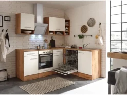 Clearance Respekta Winkelküche BEKBL220EWC 220 x 172 cm Weiß-Wildeiche Nachbildung