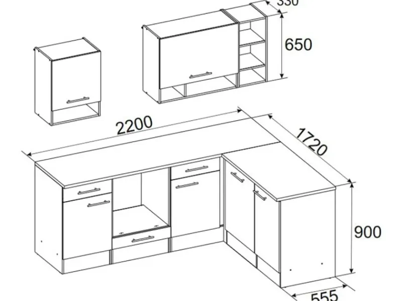 Clearance Respekta Winkelküche BEKBL220EWC 220 x 172 cm Weiß-Wildeiche Nachbildung