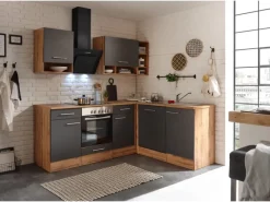 Respekta Winkelküche BEKBL220EGC 220 x 172 cm Grau-Wildeiche Nachbildung< Winkelküchen|Einbauküchen
