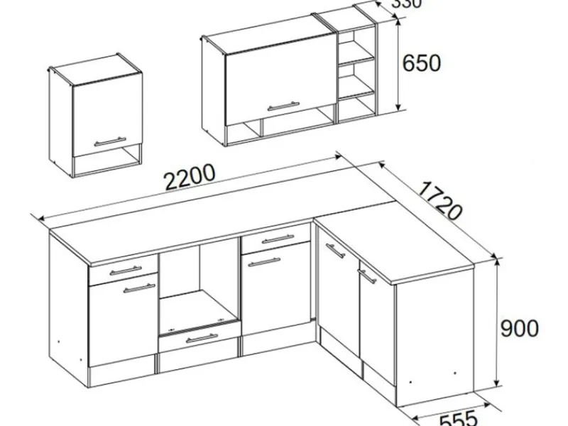Respekta Winkelküche BEKBL220EGC 220 x 172 cm Grau-Wildeiche Nachbildung< Winkelküchen|Einbauküchen
