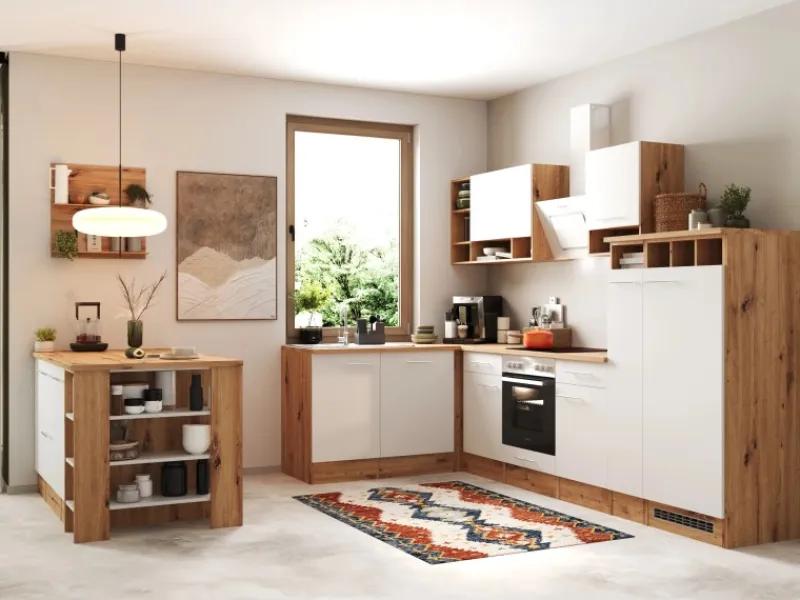 Respekta Winkelküche Hilde 310 x 172 cm mit Kücheninsel Weiß< Kücheninseln|Winkelküchen