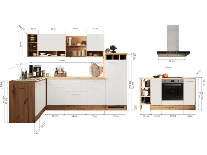 Respekta Inselhauben|Kücheninseln<Winkelküche Hilde 280 x 172 cm Weiß