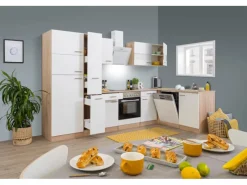 New Respekta Winkelküche KBL310ESWSC 310 cm Sonoma Eiche Sägerau Nachbildung Weiß