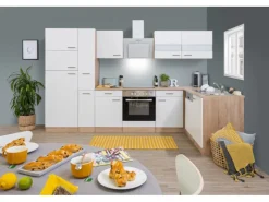 New Respekta Winkelküche KBL310ESWSC 310 cm Sonoma Eiche Sägerau Nachbildung Weiß