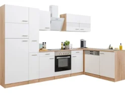 New Respekta Winkelküche KBL310ESWSC 310 cm Sonoma Eiche Sägerau Nachbildung Weiß