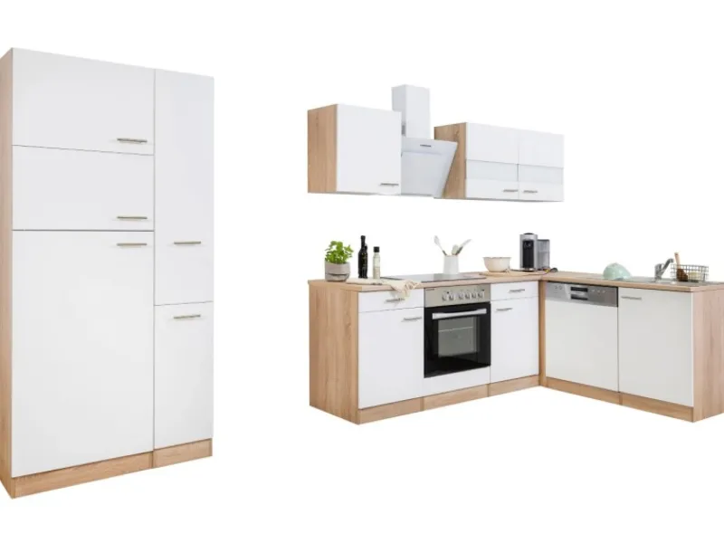 New Respekta Winkelküche KBL310ESWSC 310 cm Sonoma Eiche Sägerau Nachbildung Weiß