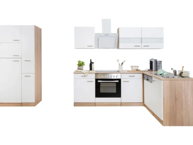 New Respekta Winkelküche KBL310ESWSC 310 cm Sonoma Eiche Sägerau Nachbildung Weiß