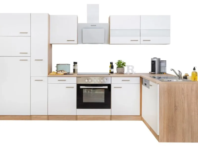New Respekta Winkelküche KBL310ESWSC 310 cm Sonoma Eiche Sägerau Nachbildung Weiß