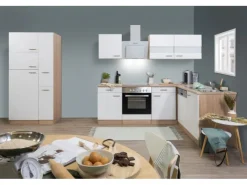 New Respekta Winkelküche KBL310ESWSC 310 cm Sonoma Eiche Sägerau Nachbildung Weiß