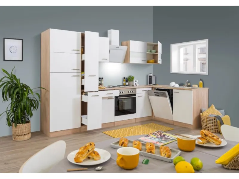 Respekta Winkelküchen|Kühlschränke<Winkelküche KBL310ESWS 310 cm -Eiche Sonoma Sägerau Nachbildung