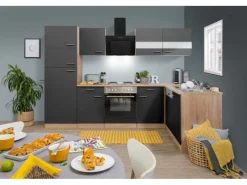 Respekta Winkelküche KBL280ESGS 280 cm -Eiche Sonoma Sägerau Nachbildung Grau