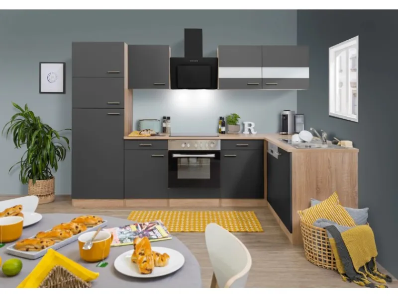 Sale Respekta Winkelküche KBL280ESGSC 280 cm -Eiche Sonoma Sägerau Nachbildung Grau