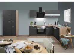 Respekta Winkelküchen|Kühlschränke<Winkelküche KBL310ESGSC 310 cm Eiche Sonoma Nachbildung