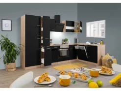 Best Respekta Winkelküche KBL310ESSSC 310 cm Eiche Sonoma Sägerau Nachbildung Schwarz