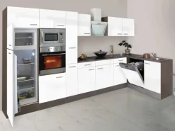 Respekta Winkelküchen|Einbauküchen<Winkelküche KBL370EYWMISGKE 370 cm Weiß Eiche York Nachbildung