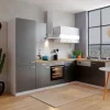 Discount Respekta Winkelküche KBL280WGCGKEG 280 x 172 cm Grau-Weiß-Butcher Nussbaum