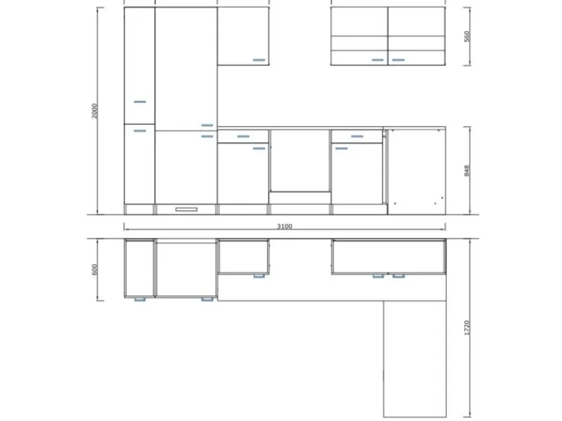 Respekta Winkelküche KBL310WGCGKEG 310 x 172 cm Grau-Weiß-Butcher Nussbaum< Winkelküchen