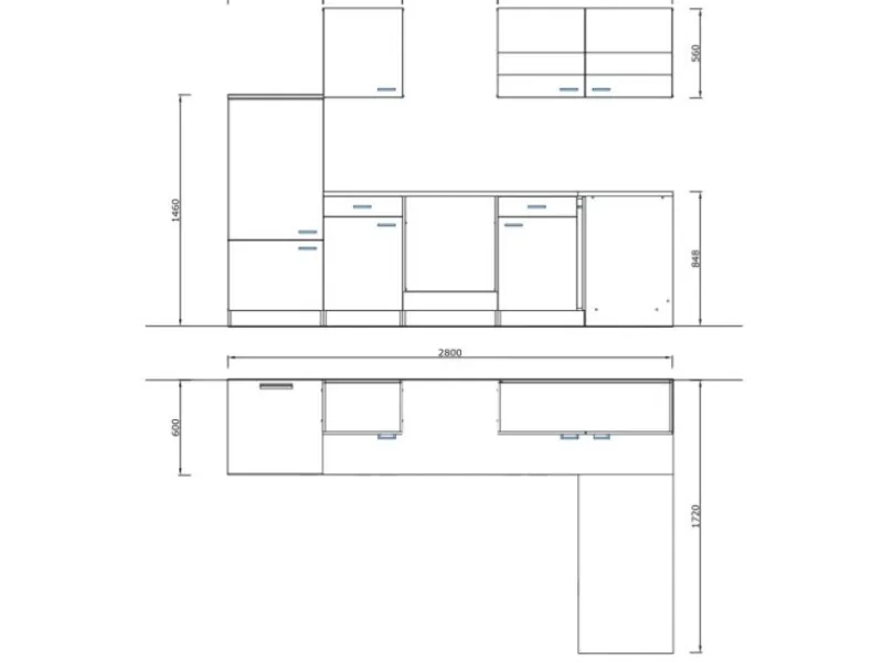 Clearance Respekta Winkelküche KBL280WGCG 280 x 172 cm Grau-Weiß-Butcher Nussbaum