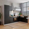 Online Respekta Winkelküche KBL280WSCGKEG 280 x 172 cm Schwarz-Weiß-Butcher Nussbaum
