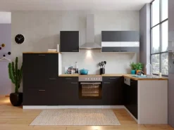 Respekta Winkelküche KBL310WSCG 310 x 172 cm Schwarz-Weiß-Butcher Nussbaum< Herde|Winkelküchen