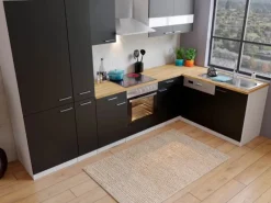 Discount Respekta Winkelküche KBL310WSCGKEG 310 x 172 cm Schwarz-Weiß-Butcher Nussbaum
