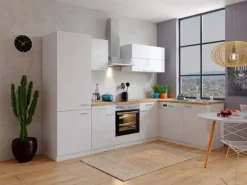 Hot Respekta Winkelküche KBL280WWCGKEG 280 x 172 cm Weiß-Butcher Nussbaum