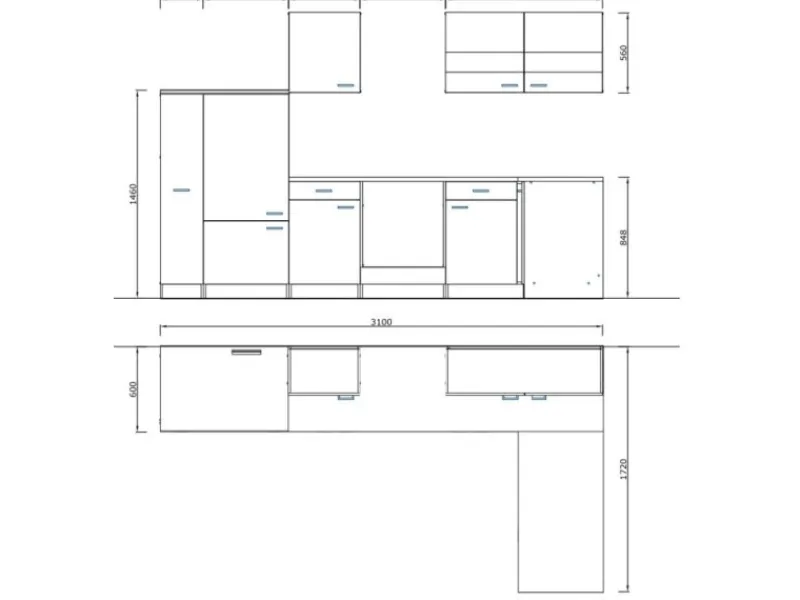Sale Respekta Winkelküche KBL310WWBSCG 310 x 172 cm Weiß-Beton Optik