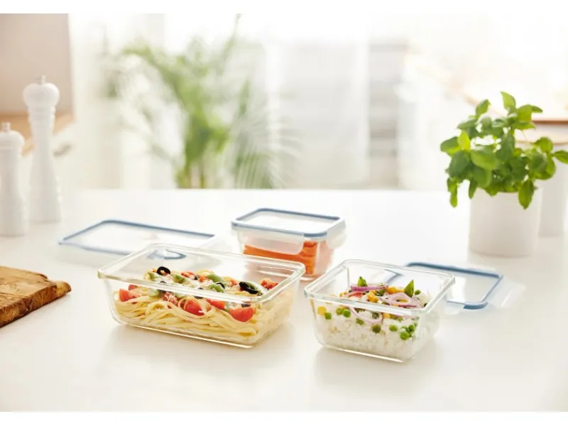 Rotho Kühlschrankdose Clic & Lock Glas 0,5 l Horizontblau< Vorratsdosen