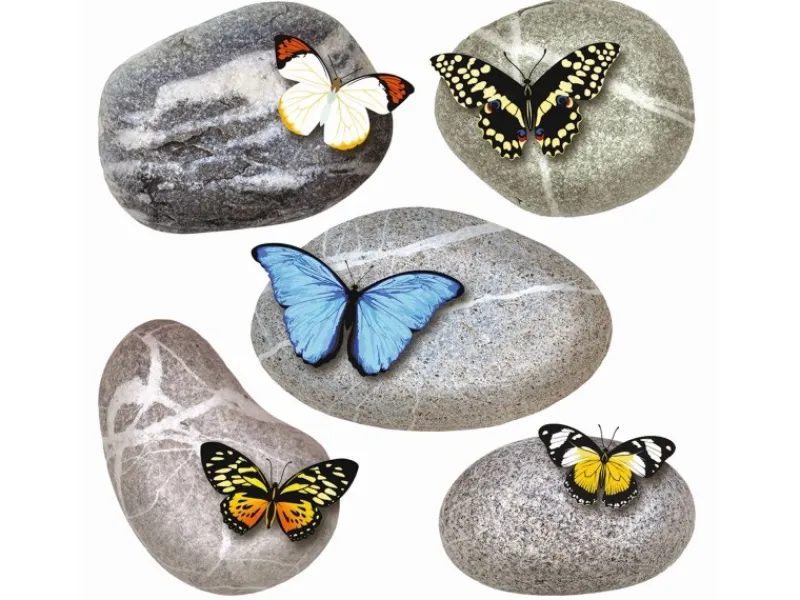 New Sanders & Sanders Wandtattoo Kieselsteine Grau Gelb und Blau 30 x 30 cm 600334