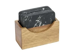 Schöner Wohnen Küchenhelfer<Untersetzer-Set Atami Marmor und Akazienholz Schwarz-Braun 5-tlg.