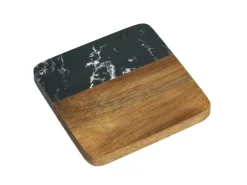 Schöner Wohnen Küchenhelfer<Untersetzer-Set Atami Marmor und Akazienholz Schwarz-Braun 5-tlg.