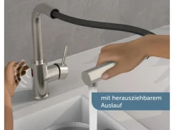 Hot Schütte Sensor-Spültischarmatur Vital mit Herausziehbarem Auslauf Edelstahl