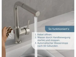 Hot Schütte Sensor-Spültischarmatur Vital mit Herausziehbarem Auslauf Edelstahl