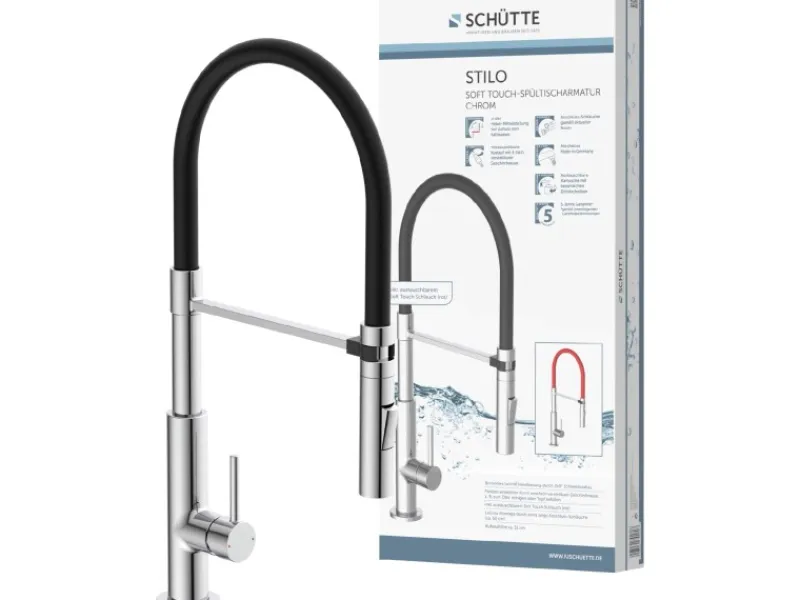 New Schütte Spültischarmatur mit Soft-Touch Schlauch Stilo Chrom-Schwarz