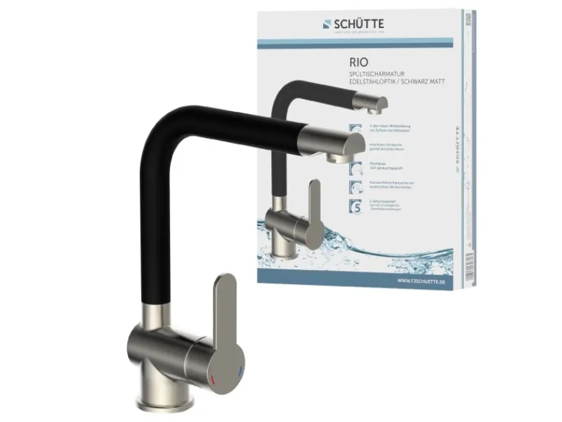Schütte Spültischarmatur Rio Edelstahloptik Schwarz Matt< Einhebelmischer