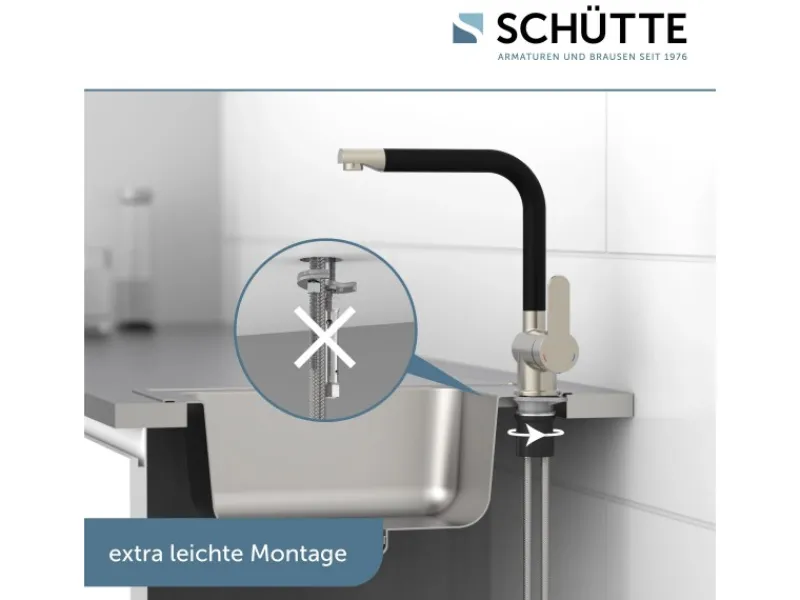 Schütte Spültischarmatur Rio Edelstahloptik Schwarz Matt< Einhebelmischer