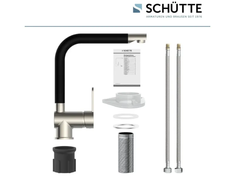 Schütte Spültischarmatur Rio Edelstahloptik Schwarz Matt< Einhebelmischer