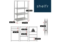 shelfr Küchenregale<Edelstahl Schwerlastregal bis 150 kg auf 4 Ebenen 74 x 41 x 109 cm