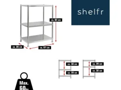 Clearance shelfr Edelstahl Schwerlastregal bis 60 kg auf 3 Ebenen 61 x 36 x 82 cm