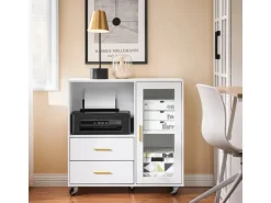 SoBuy Küchenschränke<Aktenschrank mit 2 Schubladen Druckertisch Sideboard Küchenschrank Weiß ASK09-W
