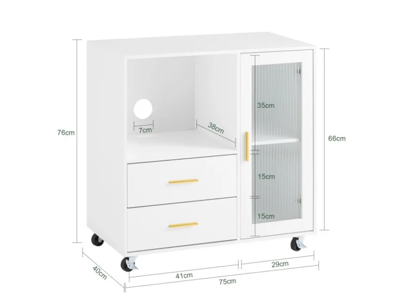 SoBuy Küchenschränke<Aktenschrank mit 2 Schubladen Druckertisch Sideboard Küchenschrank Weiß ASK09-W